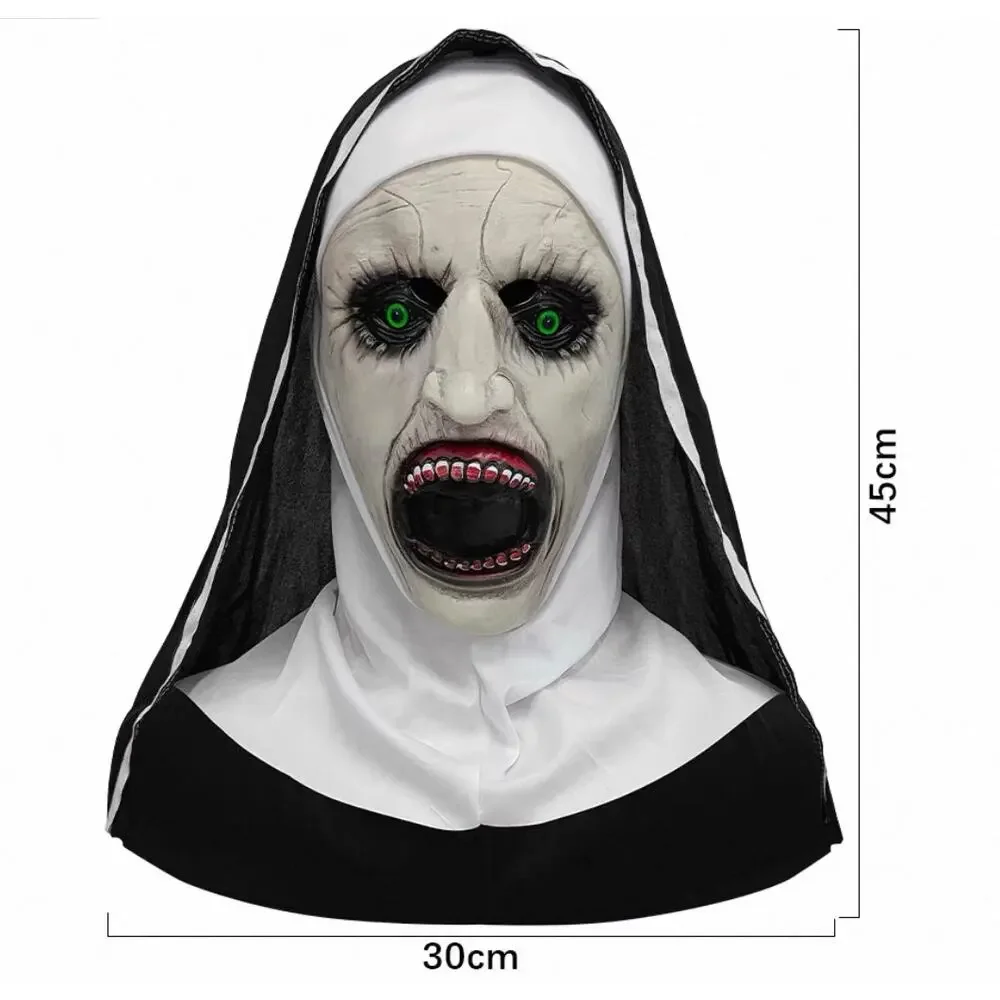 Scary The Nun Valak Latex Mask Hooded Full Head Halloween Cosplay Party Prop